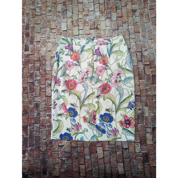 Ann Taylor Pencil Skirt Women's Size 2P Colorful Floral Tweed Below Knee Lined - Picture 4 of 6